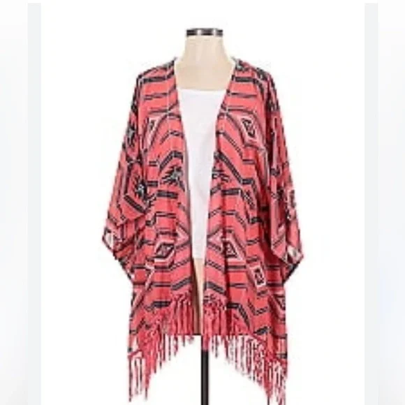 XHILARATION VTG Fringe Southwestern Aztec Kimono Cardigan L/XL Festival Boho - Picture 1 of 9